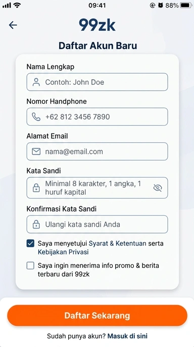 Panduan Registrasi Akun Baru 99zk untuk Pengguna Android