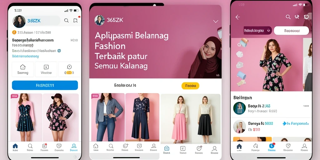 Antarmuka aplikasi 365ZK menampilkan berbagai pilihan fashion menarik.