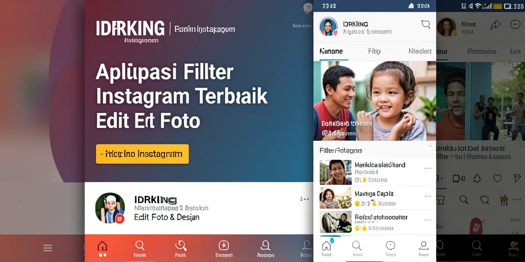 Antarmuka aplikasi IDRKING dengan berbagai pilihan filter Instagram.
