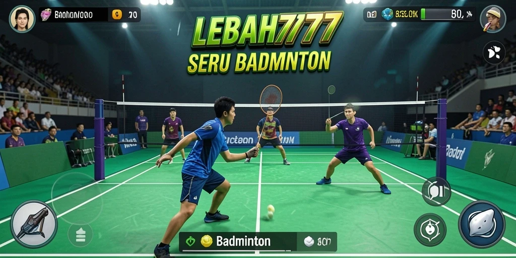 Screenshot LEBAH777 menunjukkan antarmuka permainan badminton yang menarik.