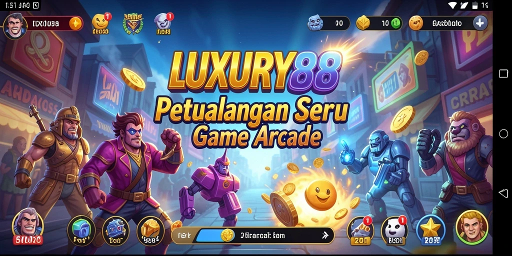 Antarmuka LUXURY88 dengan aksi gameplay Arcade yang seru.