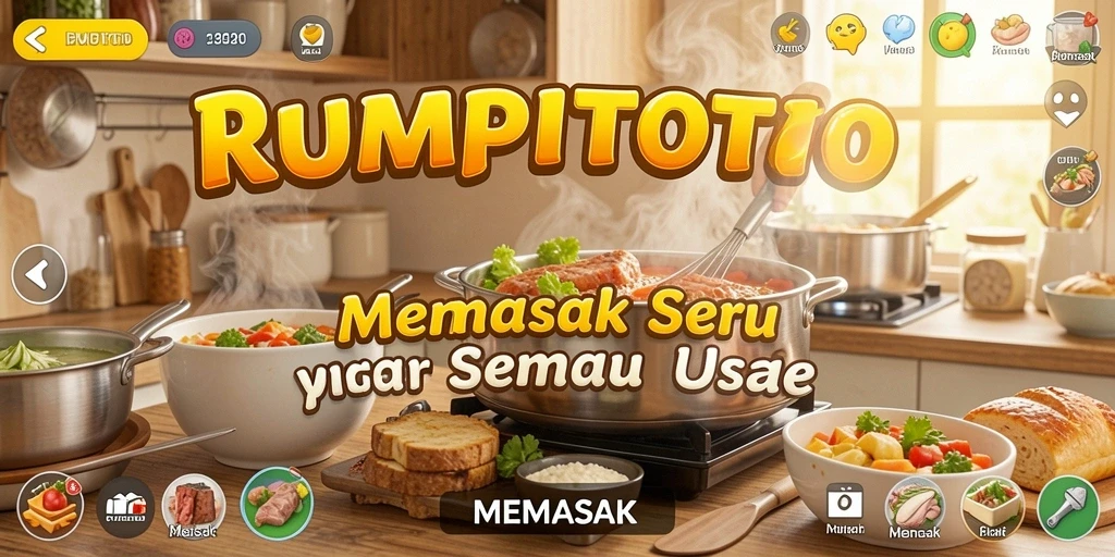 Antarmuka menarik RUMPITOTO dengan tampilan memasak yang colorful.