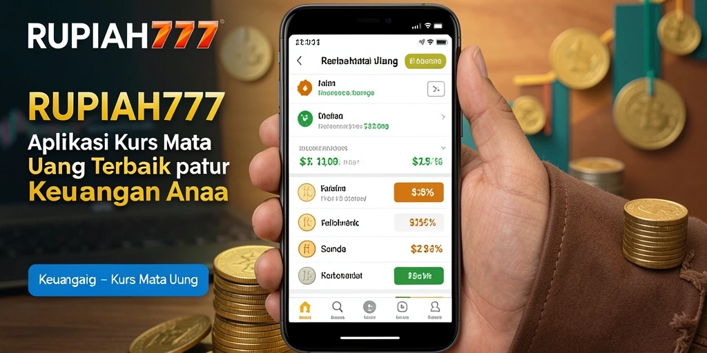 Screenshot antarmuka aplikasi RUPIAH777 menampilkan nilai tukar mata uang.